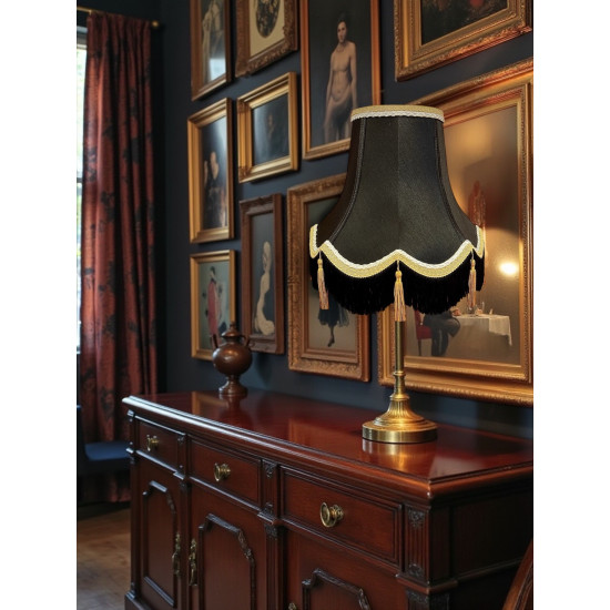 Black and Gold Tassled Scalloped Fabric Lampshades