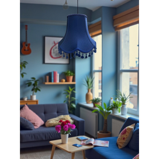 Navy Blue Tassel Scalloped Fabric Lampshades
