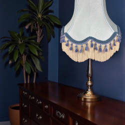 Powder Blue and Cream Tassel Scalloped Fabric Lampshades