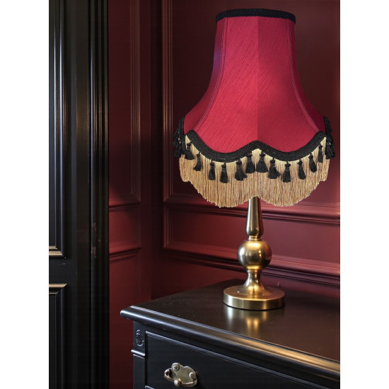 Burgundy Red and Gold Tassel Scalloped Fabric Lampshades