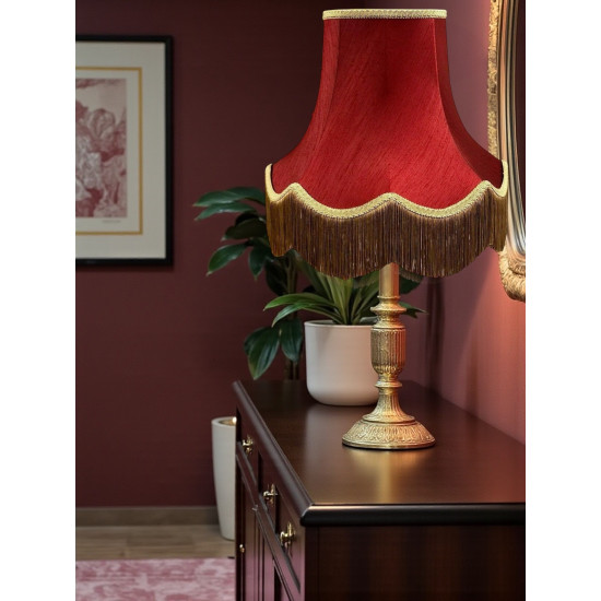 Burgundy Red and Gold Fringe Fabric Lampshades