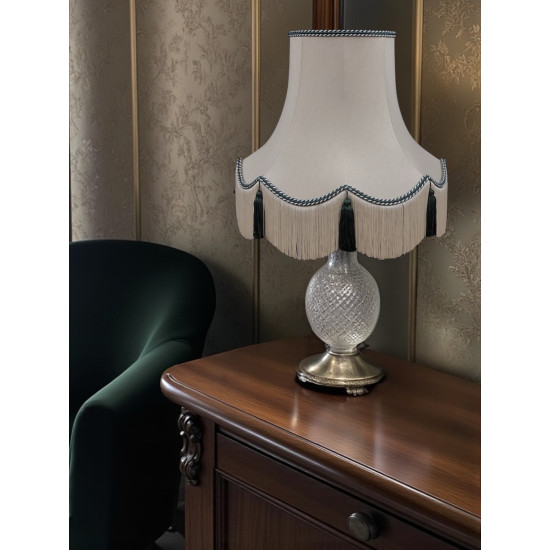 Cream and Navy Blue Rope Scalloped Fabric Lampshade