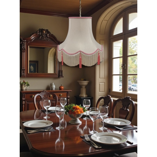 Cream and Pink Rope Scalloped Fabric Lampshade