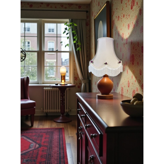 Cream and Burgundy Rose Scalloped Fabric Lampshades