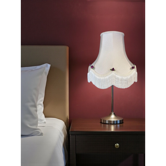 Cream and Burgundy Rose Scalloped Fabric Lampshades