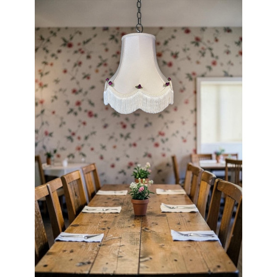 Cream and Burgundy Rose Scalloped Fabric Lampshades