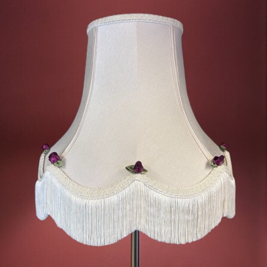 Cream and Burgundy Rose Scalloped Fabric Lampshades