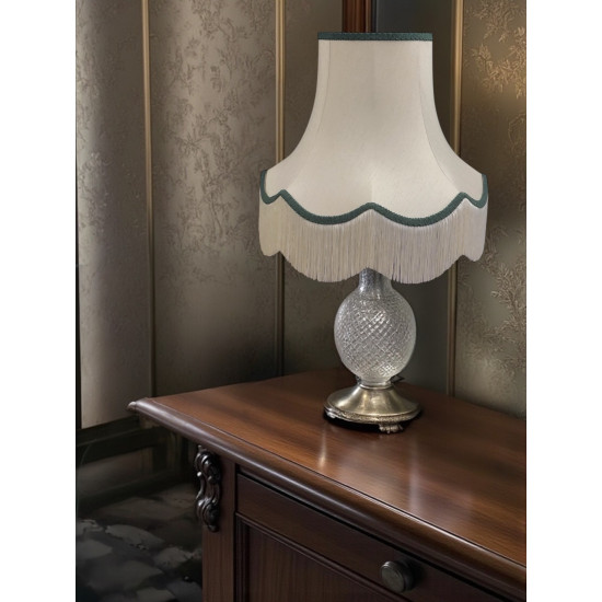 Cream and Holly Green Scalloped Fabric Lampshades