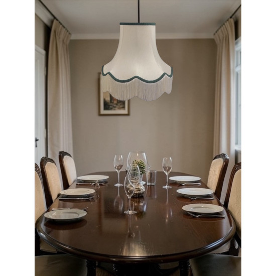 Cream and Holly Green Scalloped Fabric Lampshades