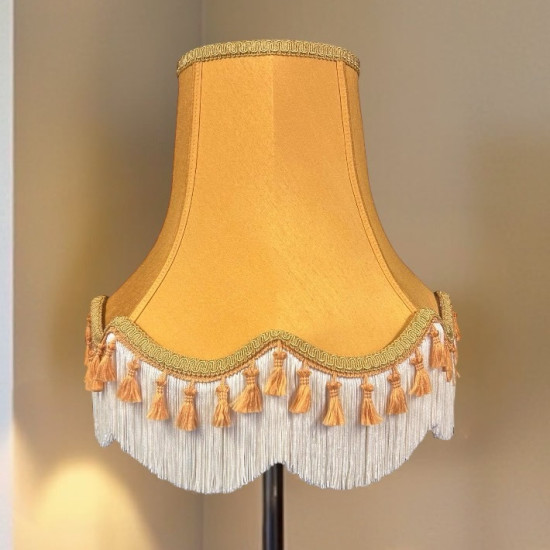 Gold and Cream Tassel Scalloped Fabric Lampshades