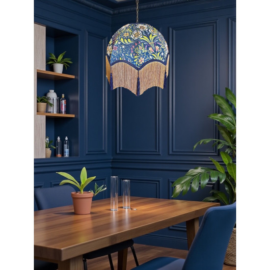 William Morris Molly Blue Gold Tassel Parachute Dome Lampshade