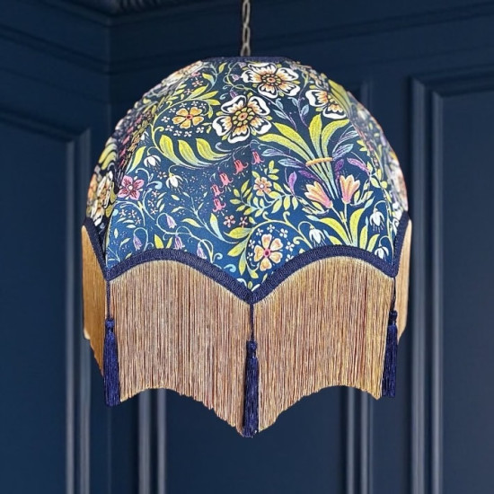 William Morris Molly Blue Gold Tassel Parachute Dome Lampshade